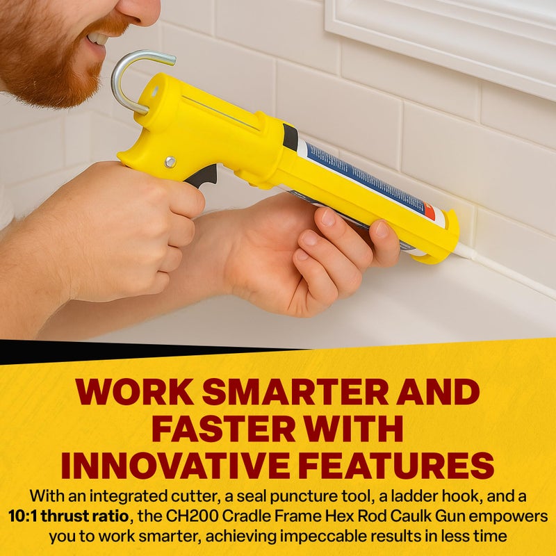 Dripless Brand CH200 Cradle Frame Hex Rod Caulk Gun | Dripless Metal Caulking Gun for 10oz Sealant and Adhesive Silicone Cartridges or Tubes | 10:1 Thrust Ratio | Contractor Grade - Image 2